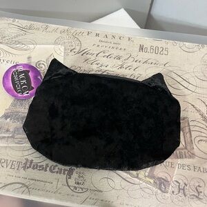 Black Velour Cat Zippered Pouch